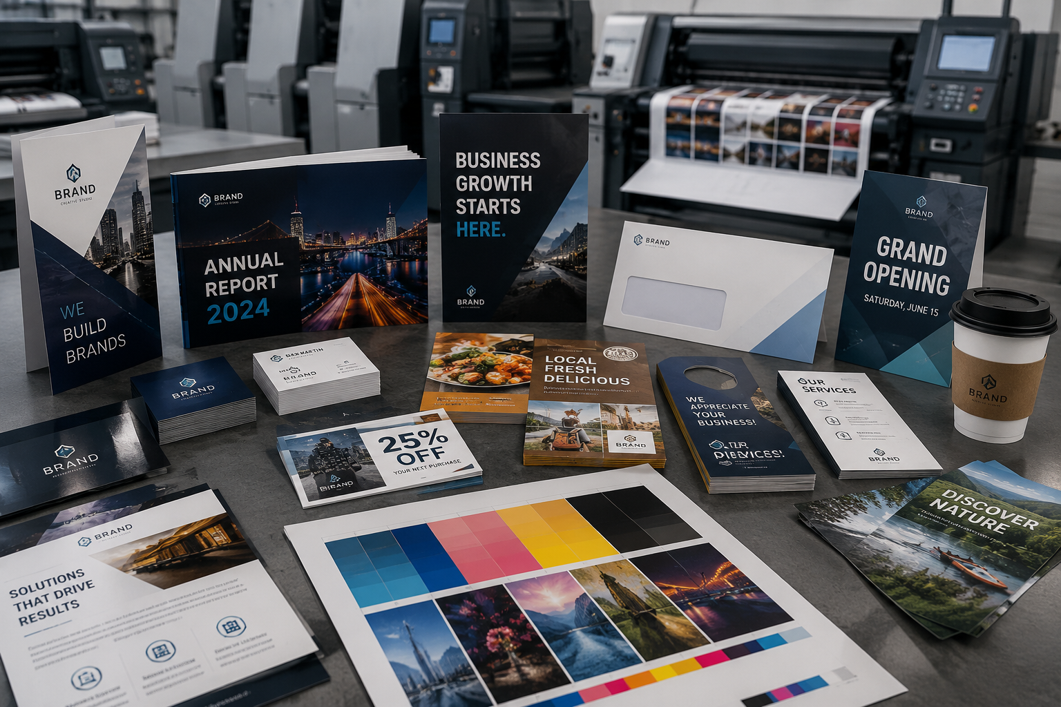 Stack of freshly printed commercial print stock