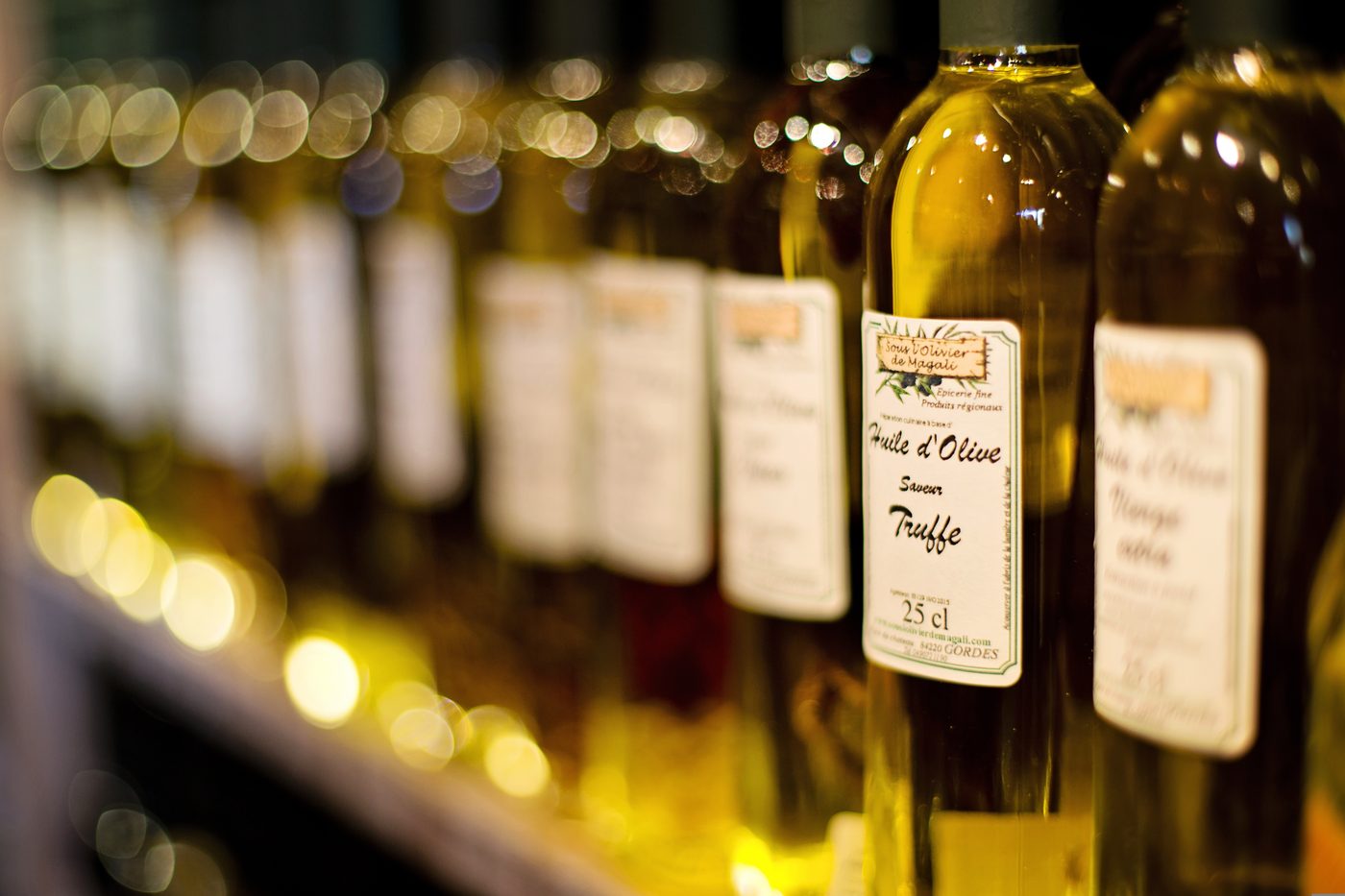 Row of bottles with custom printed labels