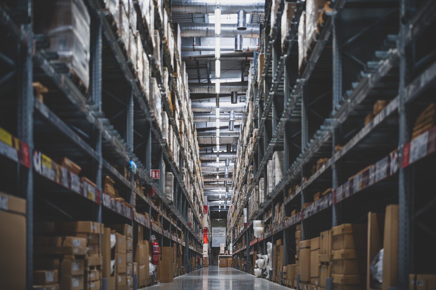 Warehouse aisles stocked with inventory ready for fulfillment
